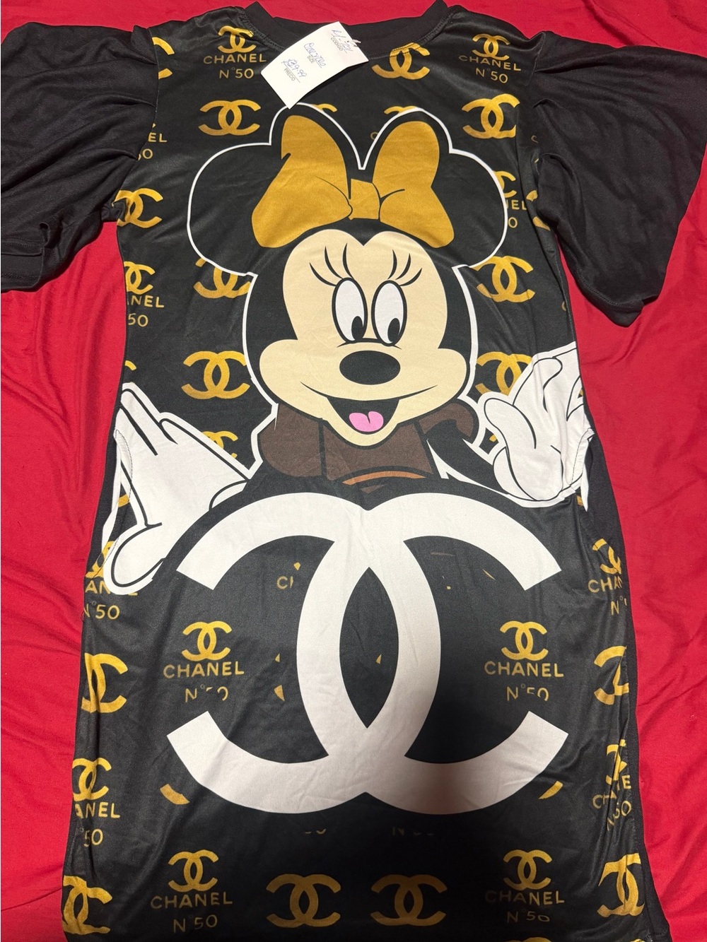Black Minnie Mouse Graphic Dress with Gold Accents